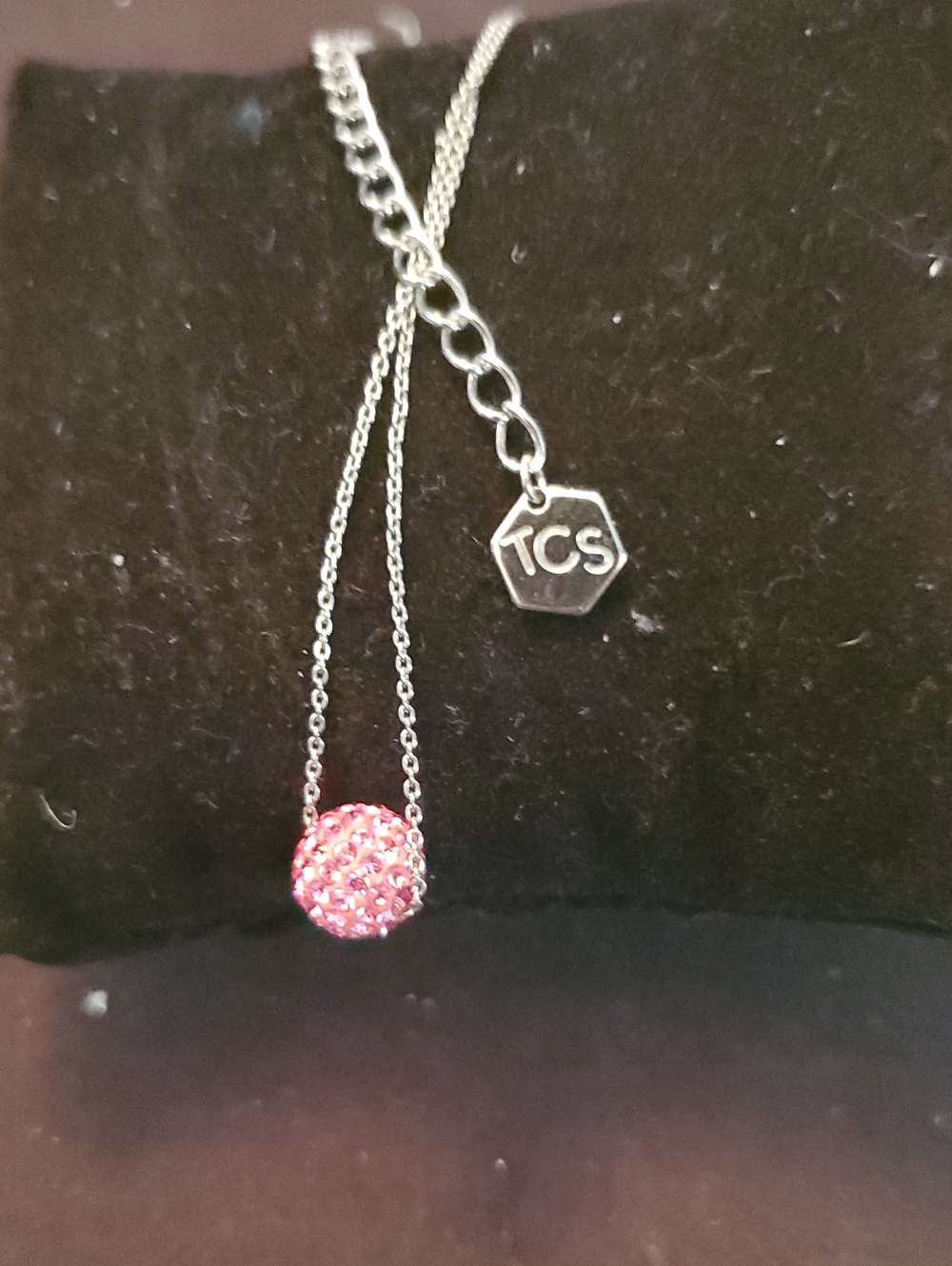 TC Pink Crystal Pave Ball Pendant Necklace with Silver Chain